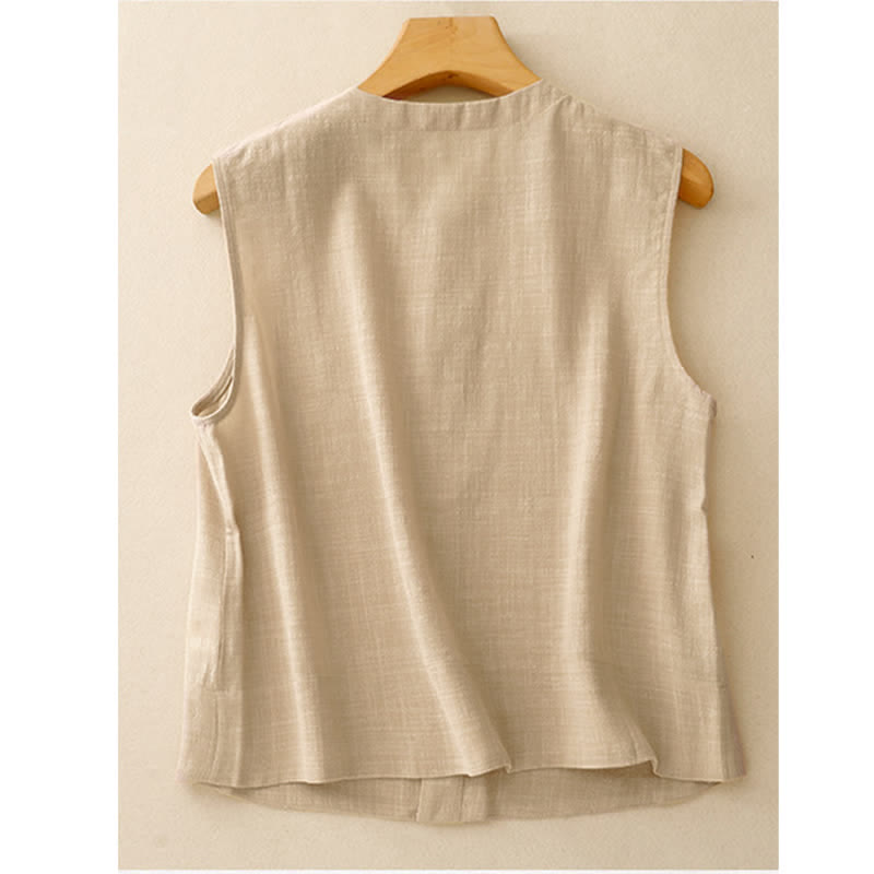 Buddha Stones Camiseta sin mangas minimalista de verano con botones para mujer. - image 1
