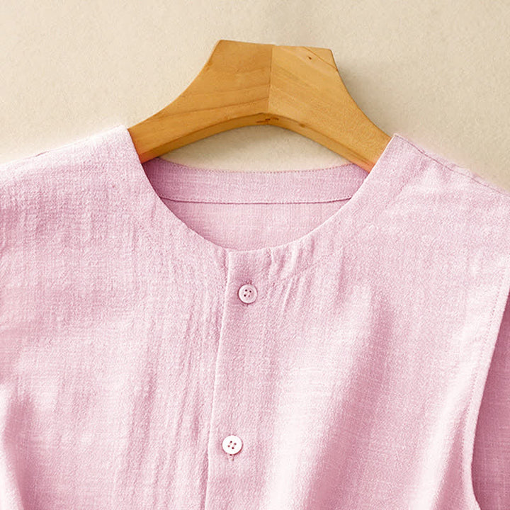 Buddha Stones Camiseta sin mangas minimalista de verano con botones para mujer. - image 14