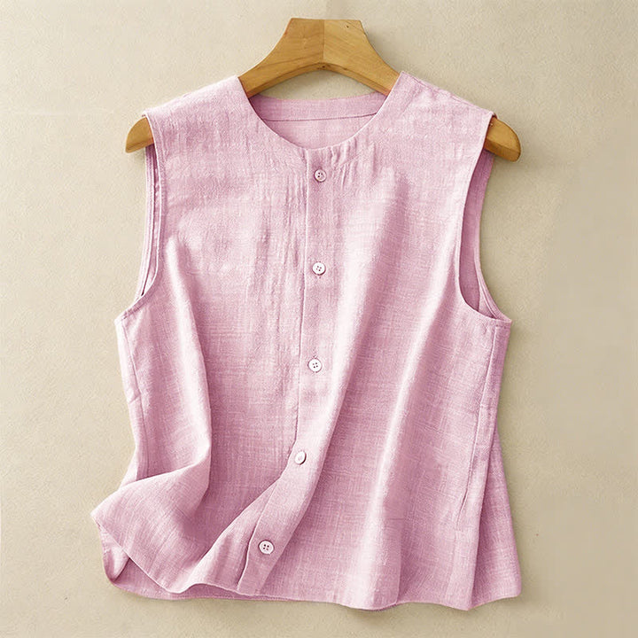 Buddha Stones Camiseta sin mangas minimalista de verano con botones para mujer. - Rubor lavanda - US8-10, UK/AU12-14, EU40-42 (2XL) - image 12