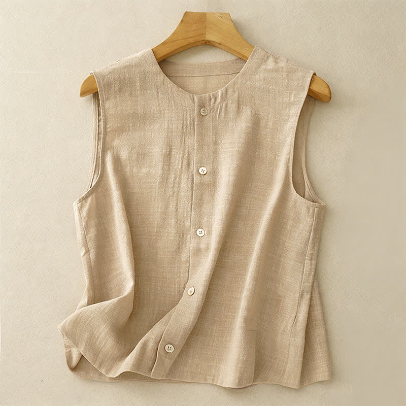 Buddha Stones Camiseta sin mangas minimalista de verano con botones para mujer. - Broncearse - US8-10, UK/AU12-14, EU40-42 (2XL) - image 0