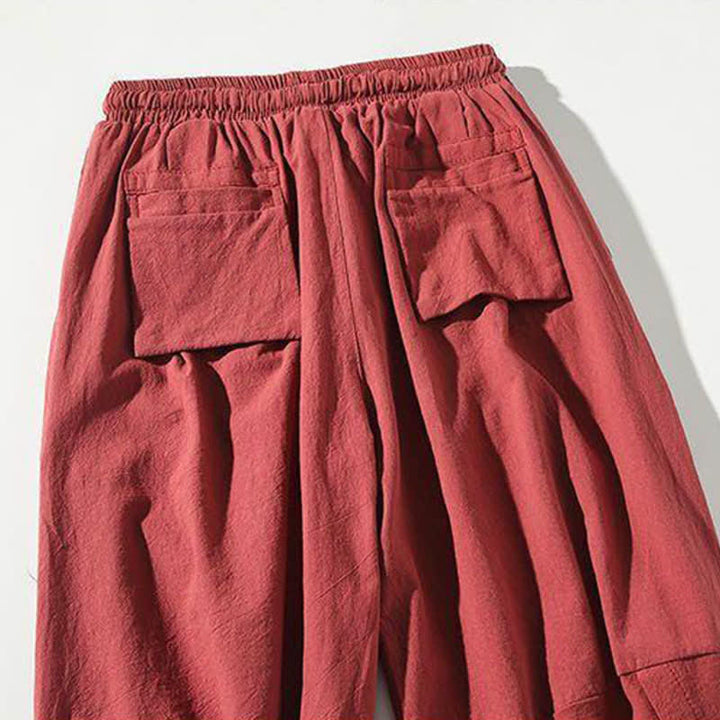 Buddha Stones Pantalones capri estilo Tang de verano con cordón y estampado de peces koi, pantalones harem para hombre con bolsillo - image 7