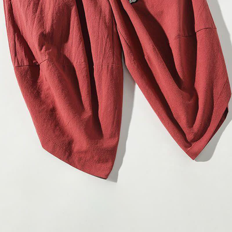 Buddha Stones Pantalones capri estilo Tang de verano con cordón y estampado de peces koi, pantalones harem para hombre con bolsillo - image 10