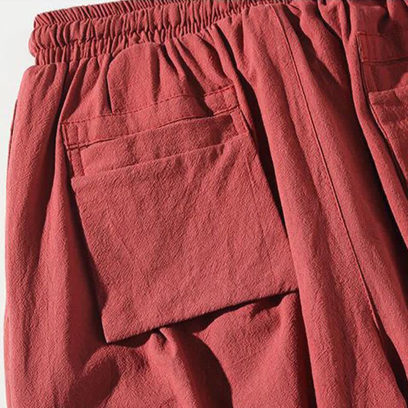Buddha Stones Pantalones capri estilo Tang de verano con cordón y estampado de peces koi, pantalones harem para hombre con bolsillo - image 8