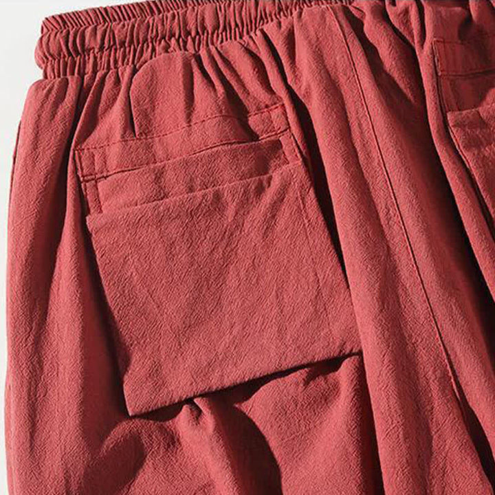 Buddha Stones Pantalones capri estilo Tang de verano con cordón y estampado de peces koi, pantalones harem para hombre con bolsillo - image 8