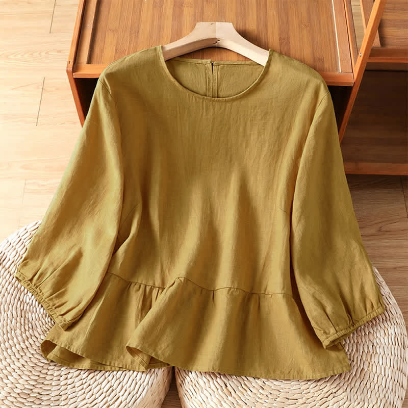 Buddha Stones Camisetas de manga corta para mujer, estilo casual de verano, minimalistas, lisas, con bajo acampanado. - Caqui oscuro - US12, UK/AU16, EU44 (2XL) - image 0