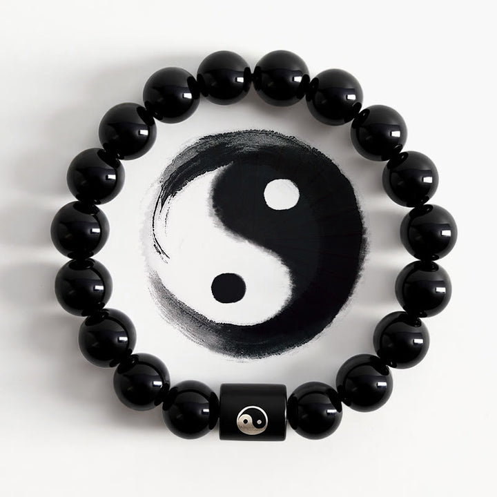 Buddha Stones Pulsera de cuentas cilíndricas con incrustaciones de madera de ébano y símbolo de equilibrio Yin Yang. - Yin Yang (Equilibrio ♥ Armonía) - Madera de ébano (Equilibrio♥Calma) - image 0