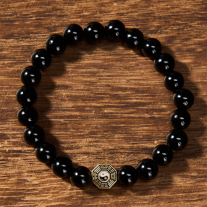 Buddha Stones Pulsera con dije de equilibrio Bagua de ónix negro - image 1