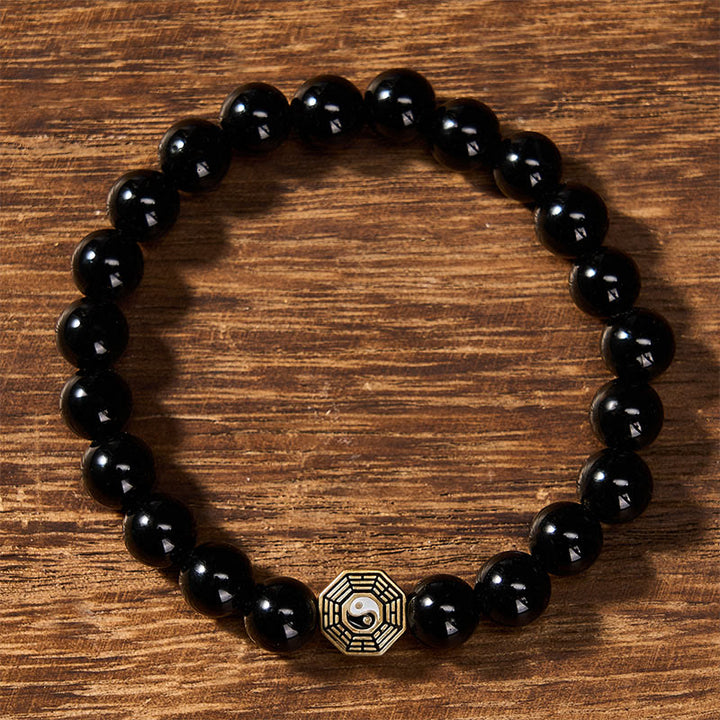 Buddha Stones Pulsera con dije de equilibrio Bagua de ónix negro - image 1