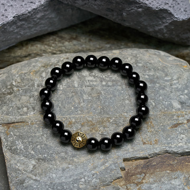 Buddha Stones Pulsera con dije de equilibrio Bagua de ónix negro - image 4