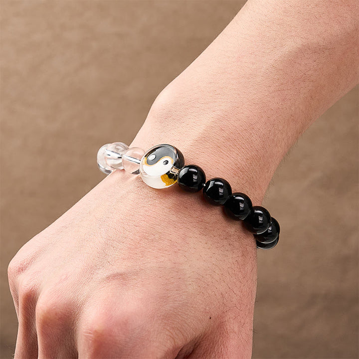 Buddha Stones Pulsera de cuentas redondas de doble cara con diseño Yin Yang y equilibrio de Liuli - image 5