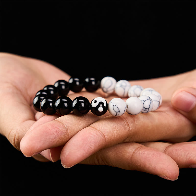 Buddha Stones Pulsera redonda de cuentas de vidrio Liuli Yin Yang Balance - image 3
