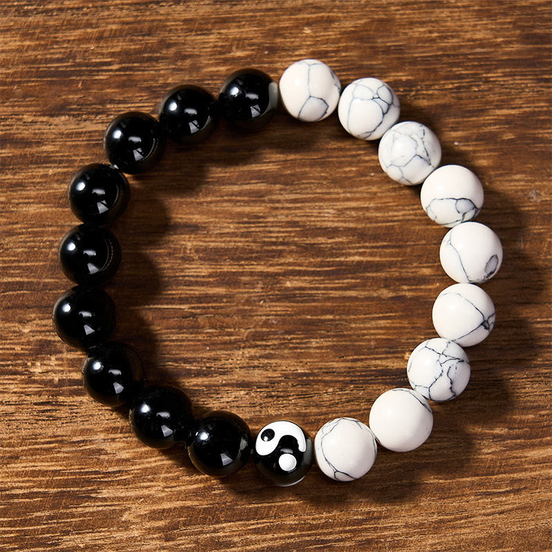 Buddha Stones Pulsera redonda de cuentas de vidrio Liuli Yin Yang Balance - image 1