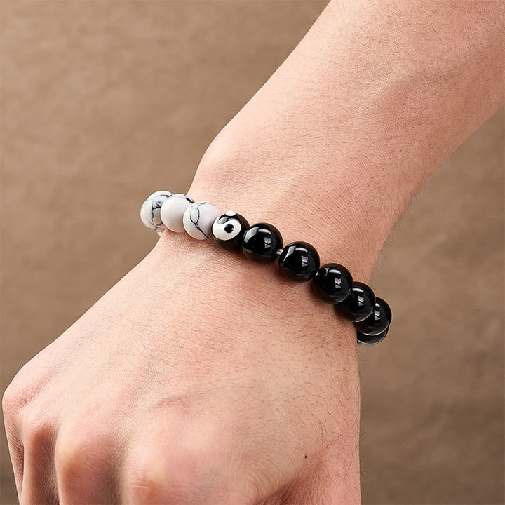 Buddha Stones Pulsera redonda de cuentas de vidrio Liuli Yin Yang Balance - image 4