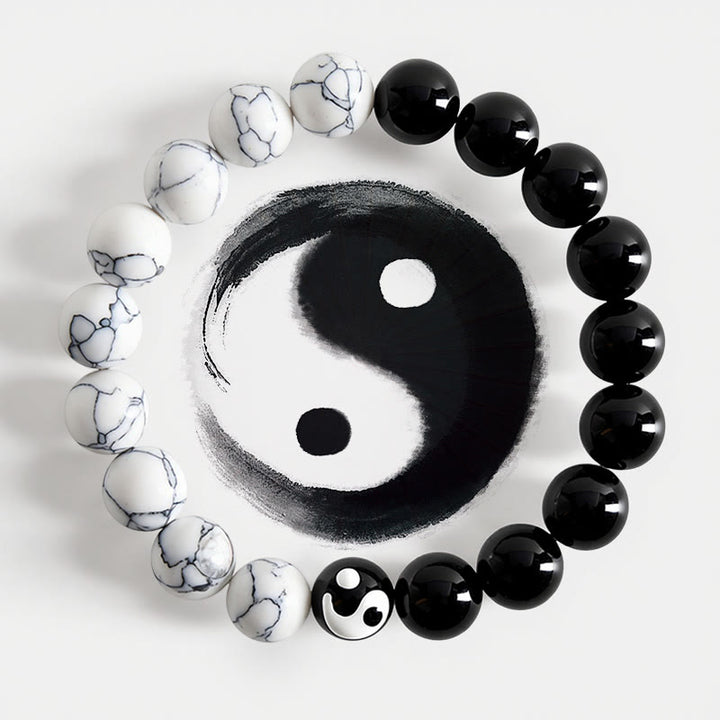 Buddha Stones Pulsera redonda de cuentas de vidrio Liuli Yin Yang Balance - Yin Yang (Armonía ♥ Equilibrio) - image 0