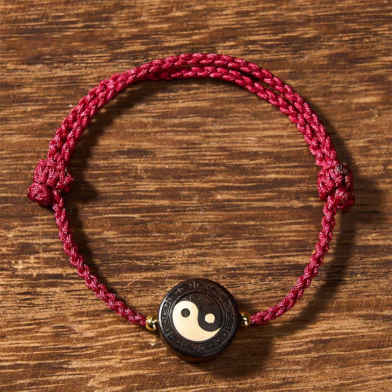 Buddha Stones Pulsera de madera de ébano con cordón rojo para conexión a tierra y uso del Bagua - Rojo - Bagua (Armonía ♥ Energía) - image 0