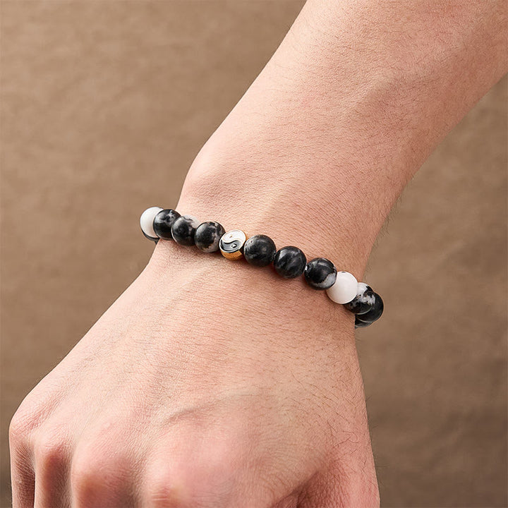 Buddha Stones Pulsera de cuentas redondas de ágata orca con diseño Yin Yang en armonía - image 3