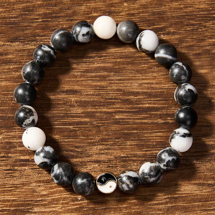 Buddha Stones Pulsera de cuentas redondas de ágata orca con diseño Yin Yang en armonía - image 2