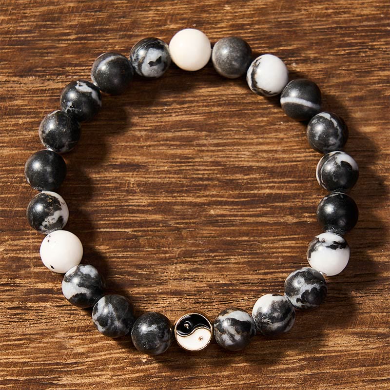 Buddha Stones Pulsera de cuentas redondas de ágata orca con diseño Yin Yang en armonía - image 1