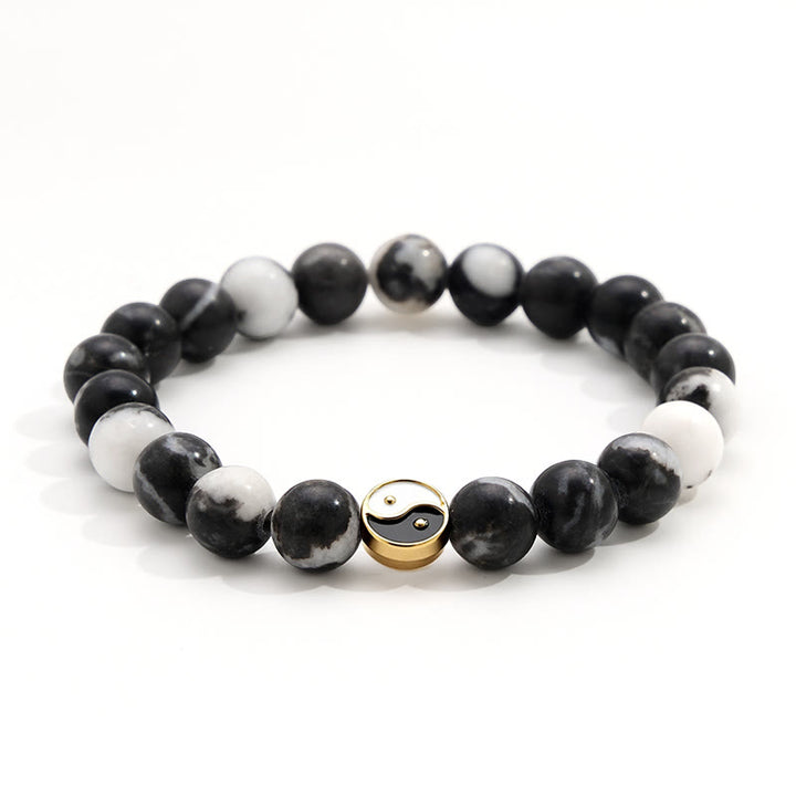 Buddha Stones Pulsera de cuentas redondas de ágata orca con diseño Yin Yang en armonía - image 1