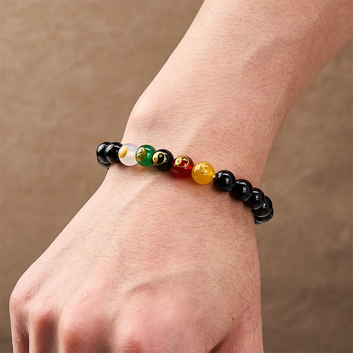 Buddha Stones Pulsera de cuentas redondas pulidas a mano con diseño de Yin Yang y ónix negro - image 3