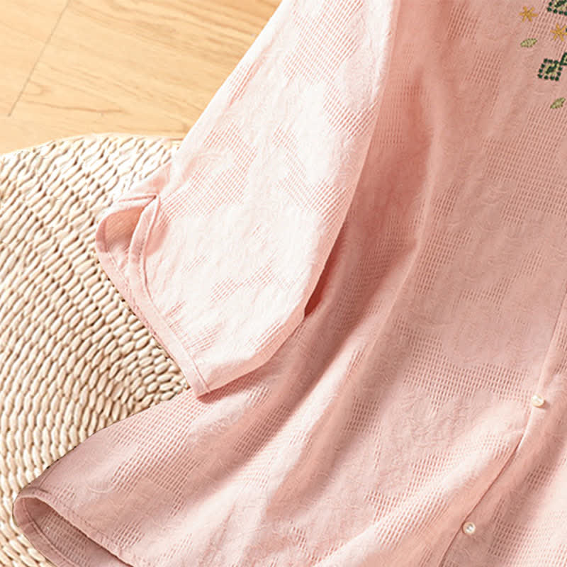 Buddha Stones Camisas de manga tres cuartos para mujer, estilo bohemio casual de verano, con bordado geométrico floral y cuello en V. - image 12