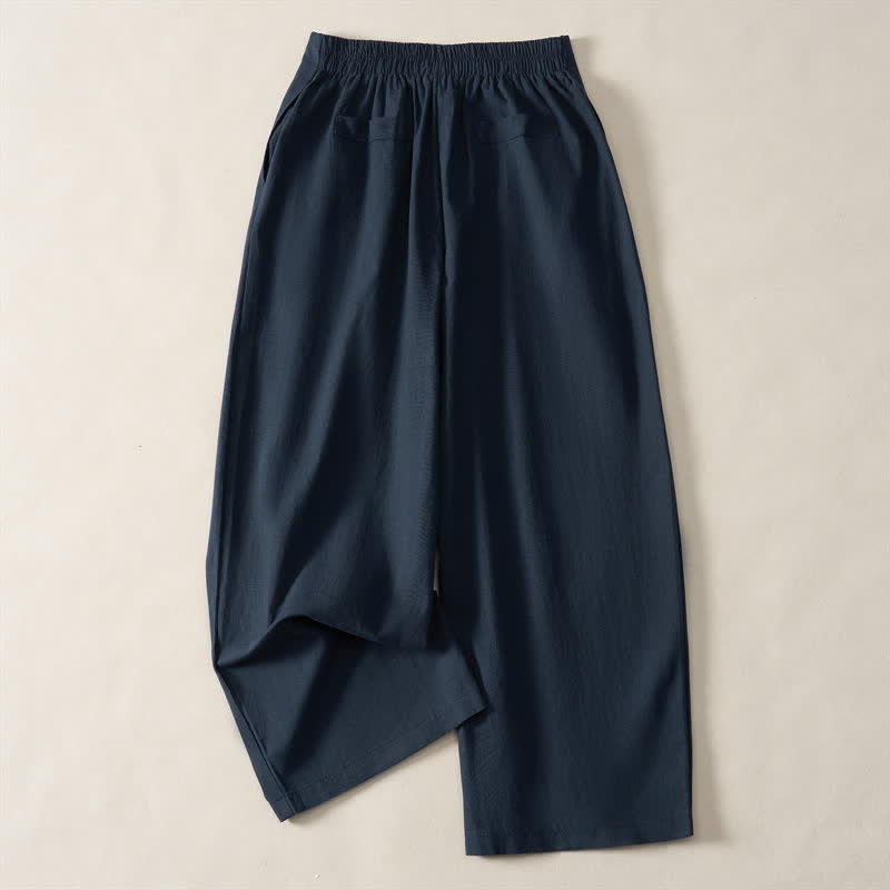 Buddha Stones Pantalones cortos de verano minimalistas y elegantes con botones y cremallera, de pierna recta y bolsillos. - image 1