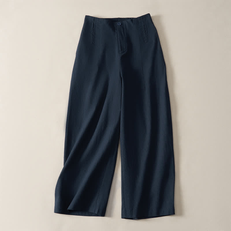 Buddha Stones Pantalones cortos de verano minimalistas y elegantes con botones y cremallera, de pierna recta y bolsillos. - Azul medianoche - US12, UK/AU16, EU44 (3XL) - image 0