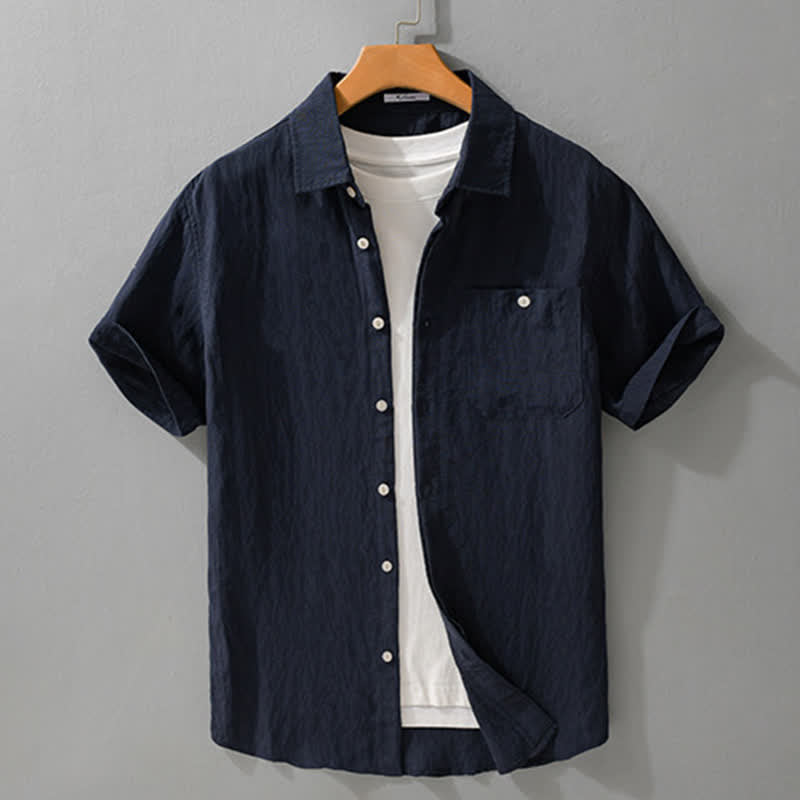 Buddha Stones Camisas de manga corta para hombre, estilo casual de verano, minimalistas, con bolsillo de parche, color liso. - image 1