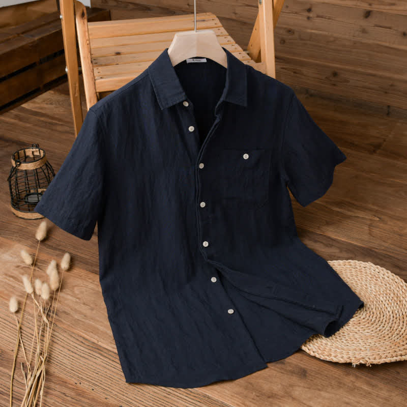 Buddha Stones Camisas de manga corta para hombre, estilo casual de verano, minimalistas, con bolsillo de parche, color liso. - Marina de guerra - US/UK/AU42, EU52 (3XL) - image 0