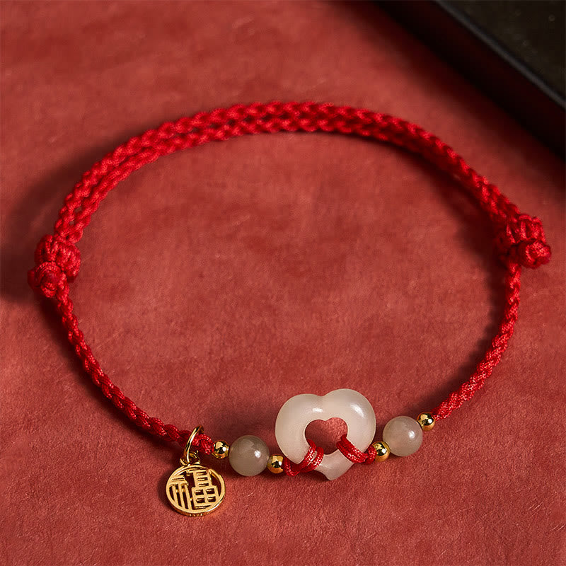 Buddha Stones Anillo de corazón de jade Hetian Pulsera de protección del carácter Fu - Jade natural (el color puede variar) - image 0