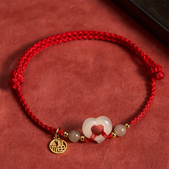 Buddha Stones Anillo de corazón de jade Hetian Pulsera de protección del carácter Fu - Jade natural (el color puede variar) - image 0