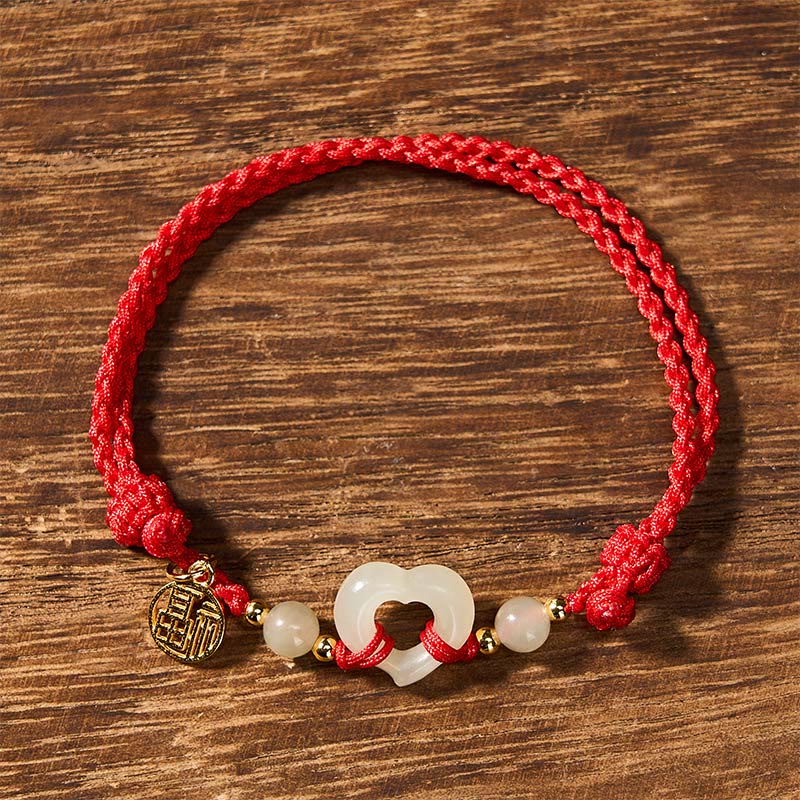 Buddha Stones Anillo de corazón de jade Hetian Pulsera de protección del carácter Fu - image 2