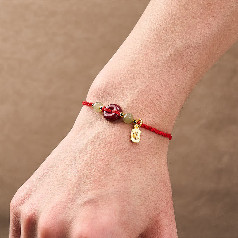 Buddha Stones Pulsera con colgante de cuerda roja con hebilla de paz de cinabrio y protección del personaje Fu. - image 5
