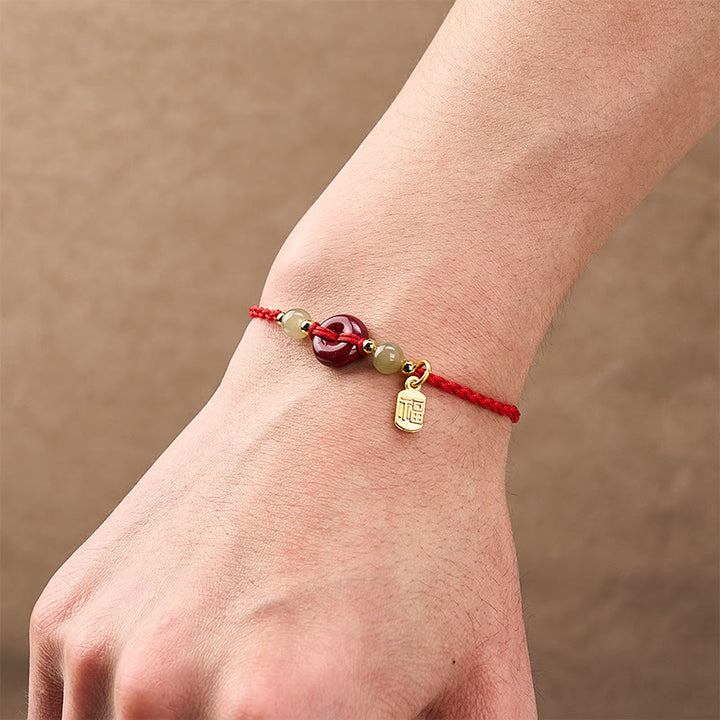Buddha Stones Pulsera con colgante de cuerda roja con hebilla de paz de cinabrio y protección del personaje Fu. - image 5