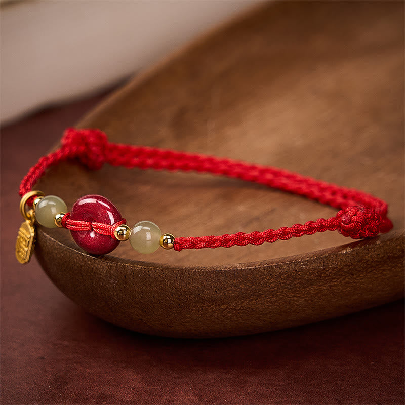 Buddha Stones Pulsera con colgante de cuerda roja con hebilla de paz de cinabrio y protección del personaje Fu. - image 3