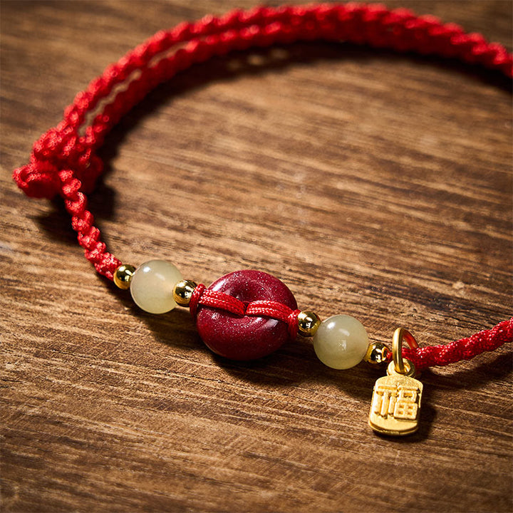 Buddha Stones Pulsera con colgante de cuerda roja con hebilla de paz de cinabrio y protección del personaje Fu. - image 4