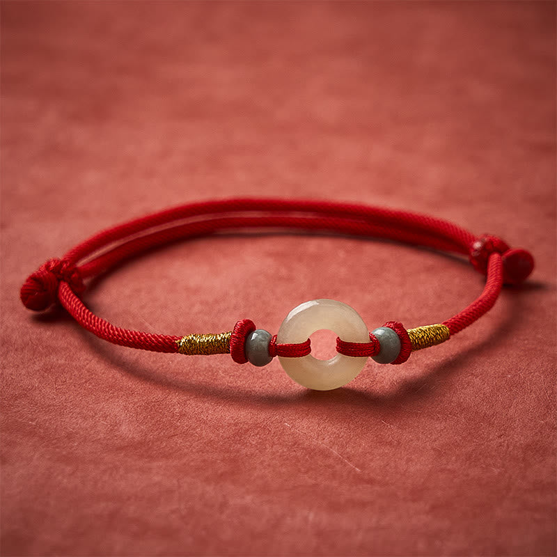 Buddha Stones Pulsera de cuerda roja con hebilla de protección de jade Hetian Peace - image 2