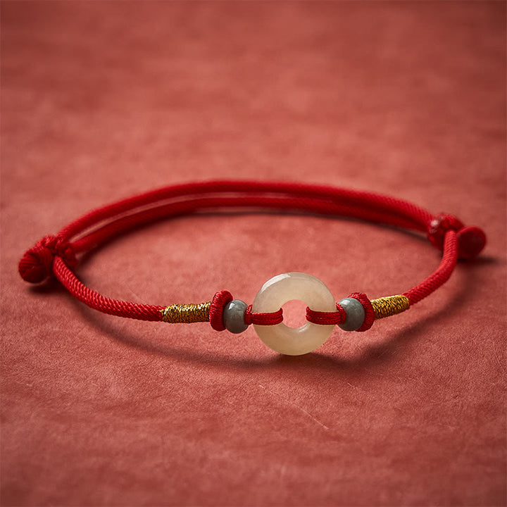 Buddha Stones Pulsera de cuerda roja con hebilla de protección de jade Hetian Peace - image 2
