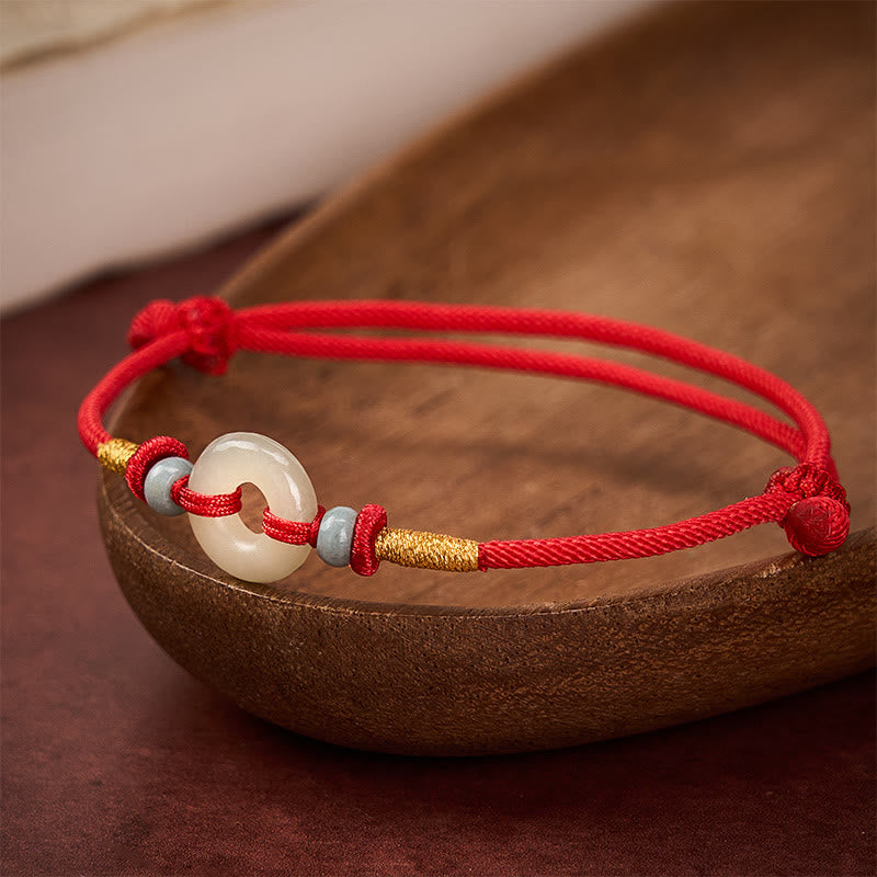 Buddha Stones Pulsera de cuerda roja con hebilla de protección de jade Hetian Peace - image 3