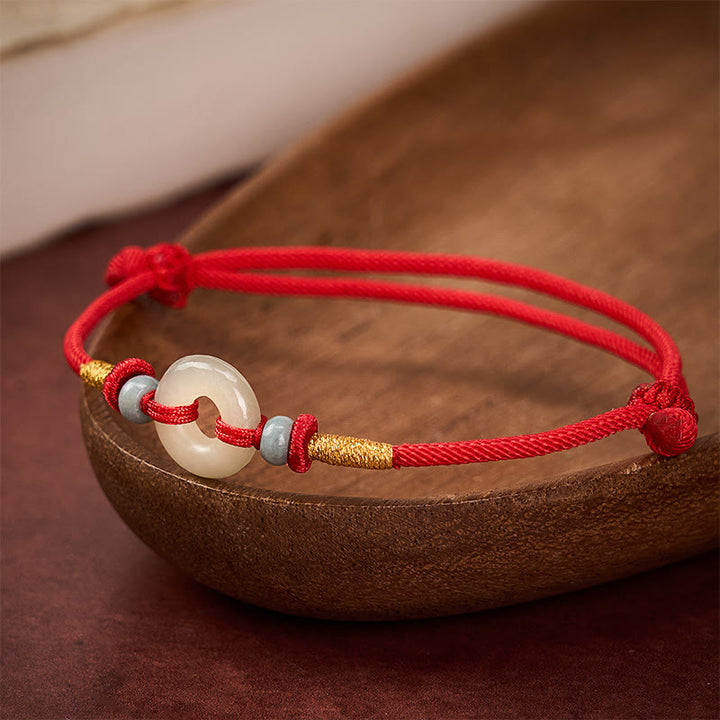 Buddha Stones Pulsera de cuerda roja con hebilla de protección de jade Hetian Peace - image 3