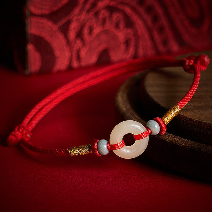 Buddha Stones Pulsera de cuerda roja con hebilla de protección de jade Hetian Peace - Jade natural (el color puede variar) - image 0