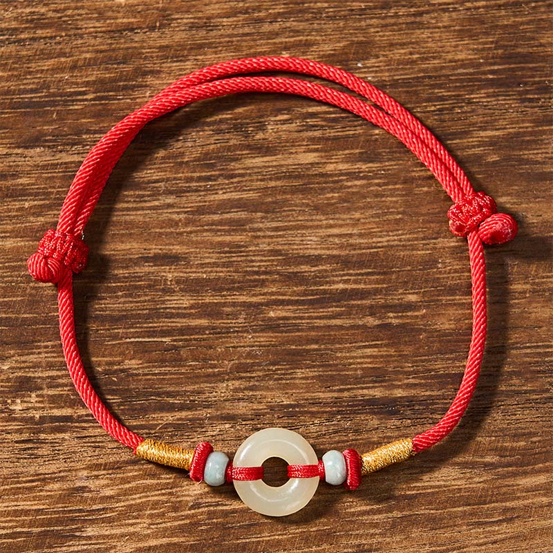 Buddha Stones Pulsera de cuerda roja con hebilla de protección de jade Hetian Peace - image 1