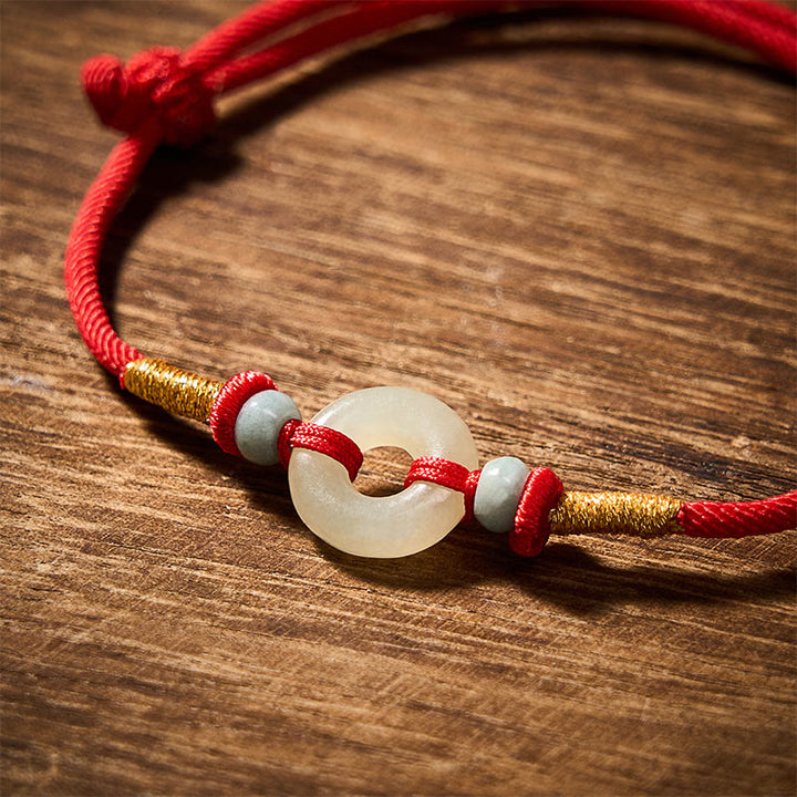 Buddha Stones Pulsera de cuerda roja con hebilla de protección de jade Hetian Peace - image 4