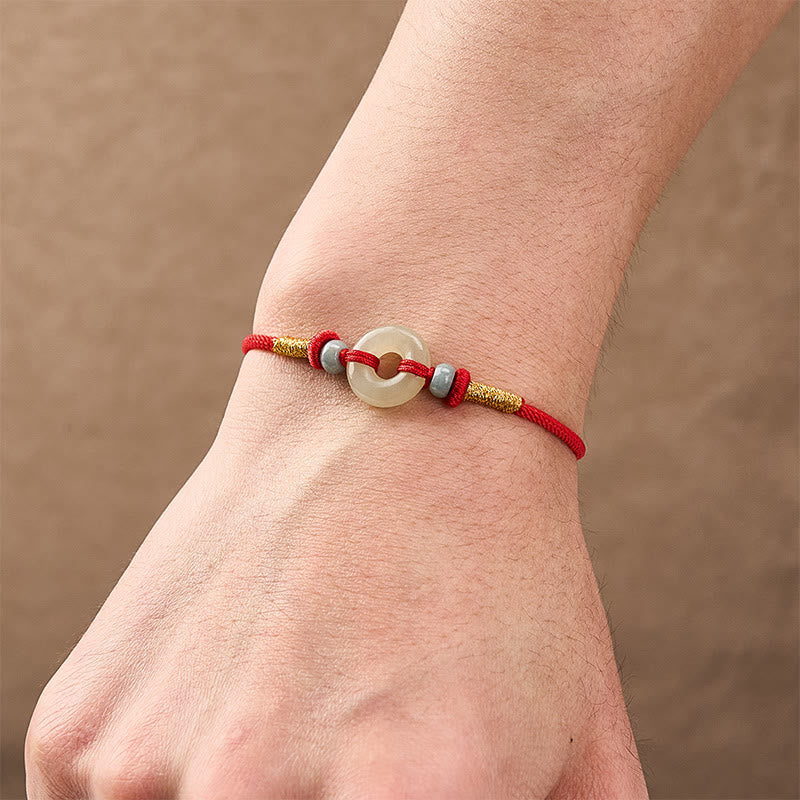 Buddha Stones Pulsera de cuerda roja con hebilla de protección de jade Hetian Peace - image 5