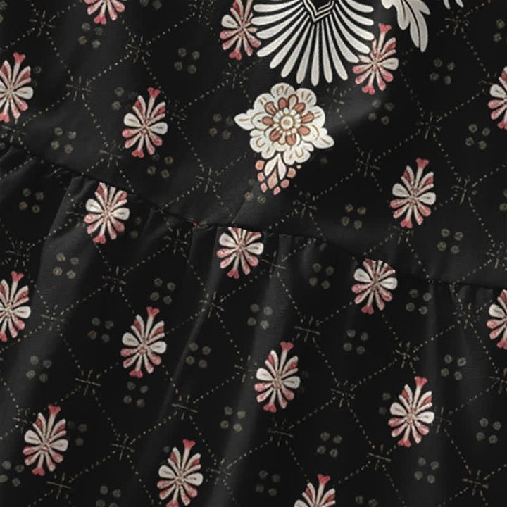 Buddha Stones Vestido midi de verano informal rosa con estampado floral étnico para mujer, sin mangas y con bolsillos. - image 1