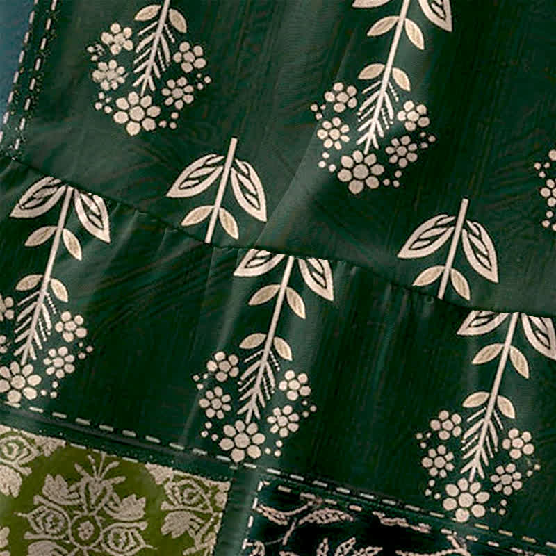 Buddha Stones Vestido midi de verano informal vintage con estampado floral de patchwork y hojas para mujer, sin mangas y con bolsillos. - image 1