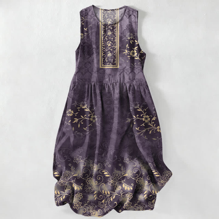 Buddha Stones Vestido midi de verano informal vintage para mujer con estampado floral de enredaderas y sin mangas, con bolsillos. - Orquídea Oscura - US16，UK/AU20，EU48 (3XL) - image 5