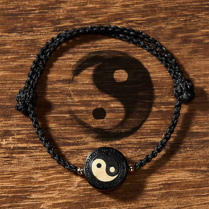 Buddha Stones Pulsera de madera de ébano con cordón rojo para conexión a tierra y uso del Bagua - Negro - Bagua (Armonía ♥ Energía) - image 9