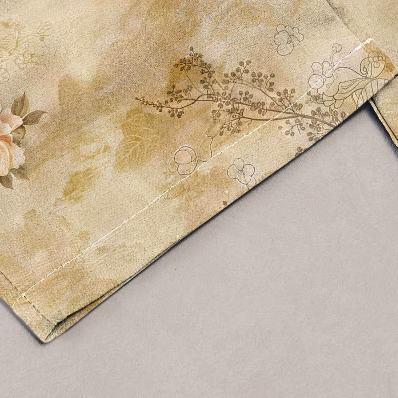 Buddha Stones Pantalones de mujer de algodón puro con estampado floral vintage Geisha, cintura elástica y bolsillos. - image 1