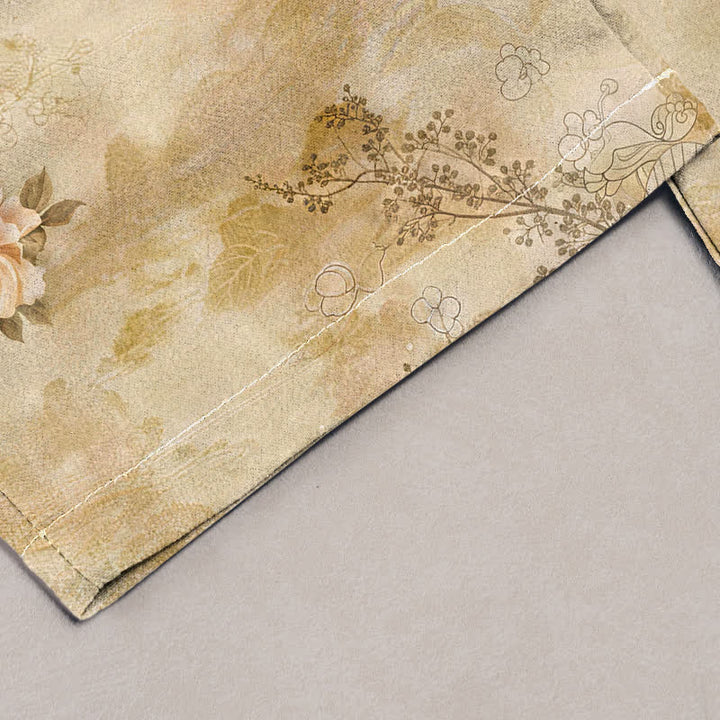 Buddha Stones Pantalones de mujer de algodón puro con estampado floral vintage Geisha, cintura elástica y bolsillos. - image 1